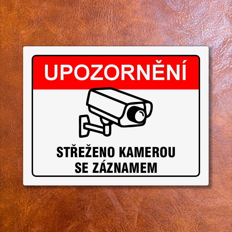 Cedulka "Střeženo kamerou" Velikost A5, bílá, var 2
